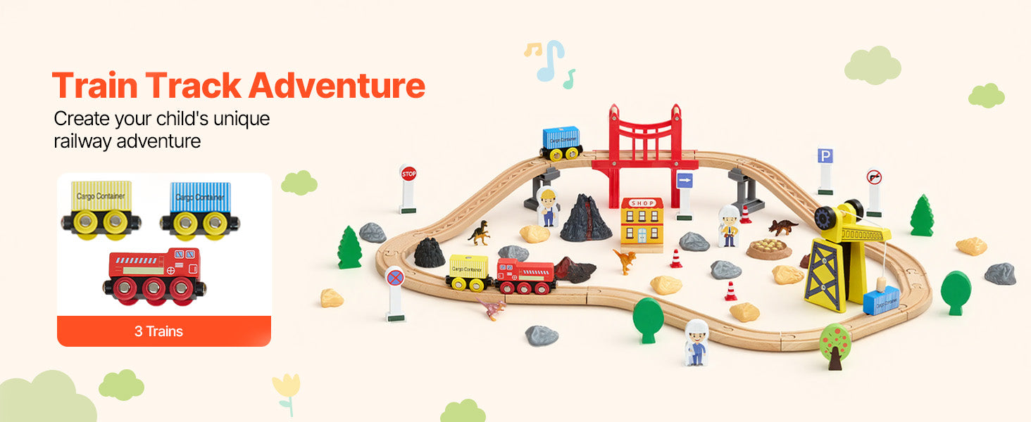 SucceBuy 70PCS Wooden Train Set Magnetic Crane for Ages 3-8 Construction Crane Railway Set Major Brands for Toddlers Boys Girls