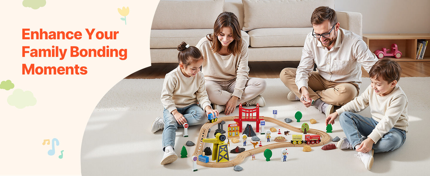 SucceBuy 70PCS Wooden Train Set Magnetic Crane for Ages 3-8 Construction Crane Railway Set Major Brands for Toddlers Boys Girls
