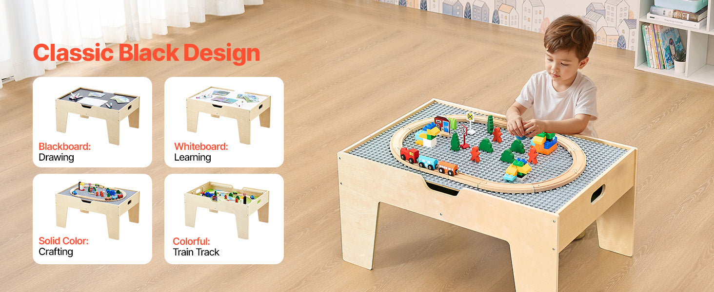 SucceBuy 3-in-1 Wooden Train Table Toys 100PCS Multicolor Kids Activity Table with Rolling Drawer for Children Drawing Toy