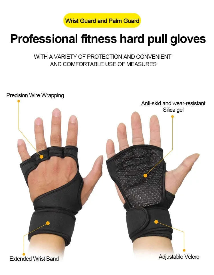 Training Sport Gloves for Men Women Workout Gloves Fitness Body Building Weightlifting Gym Hand Wrist Palm Protector Gloves-A-Red / L