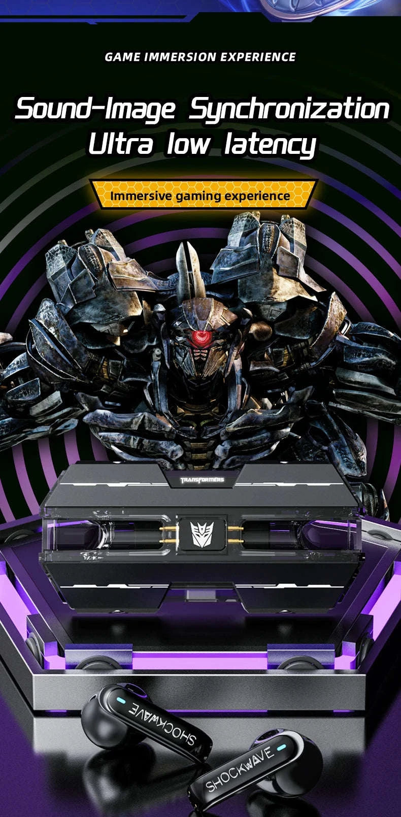 Transformers TF-T01 Wireless Gaming Earbuds Bluetooth 5.3 Low Latency-TF-T01 Yellow / United States