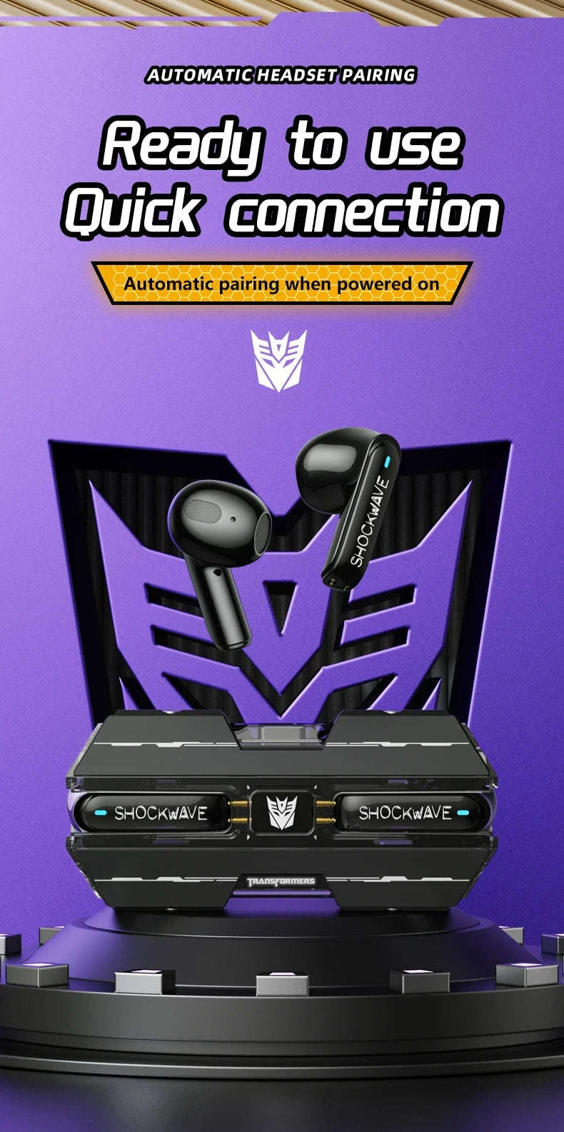 Transformers TF-T01 Wireless Gaming Earbuds Bluetooth 5.3 Low Latency-TF-T01 Yellow / United States