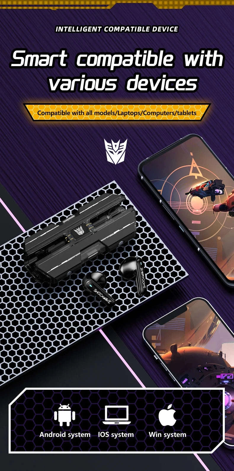 Transformers TF-T01 Wireless Gaming Earbuds Bluetooth 5.3 Low Latency-TF-T01 Yellow / United States