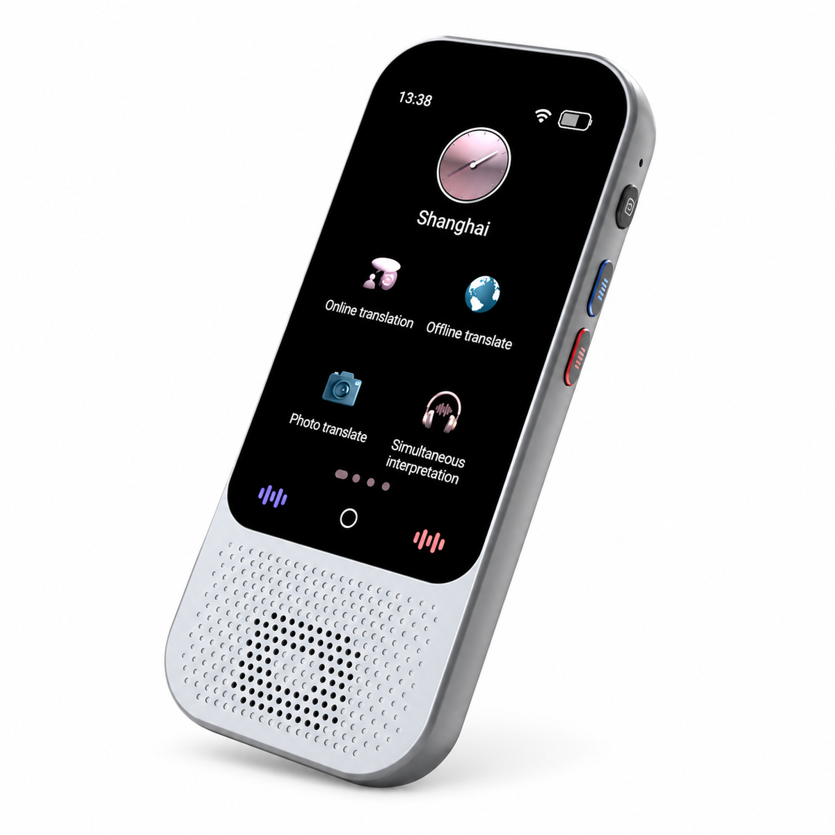 Grey touchscreen translator on white background