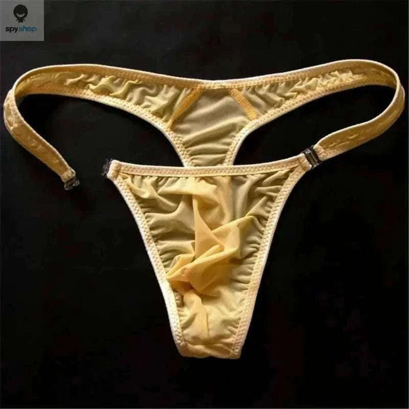 Translucent Nylon Men's Thong with Front Closure-green / XL