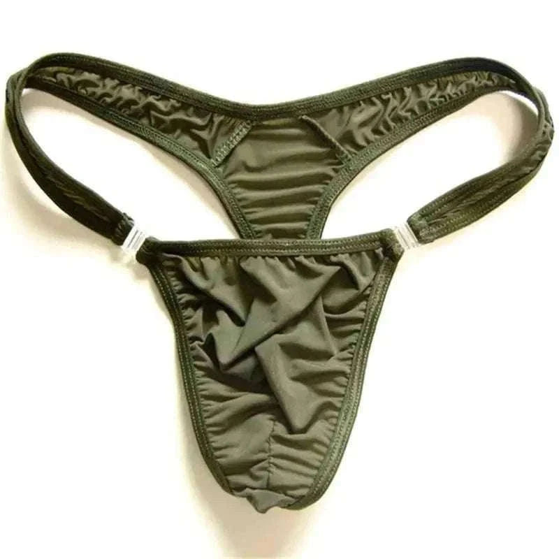 Translucent Nylon Men's Thong with Front Closure-green / XL
