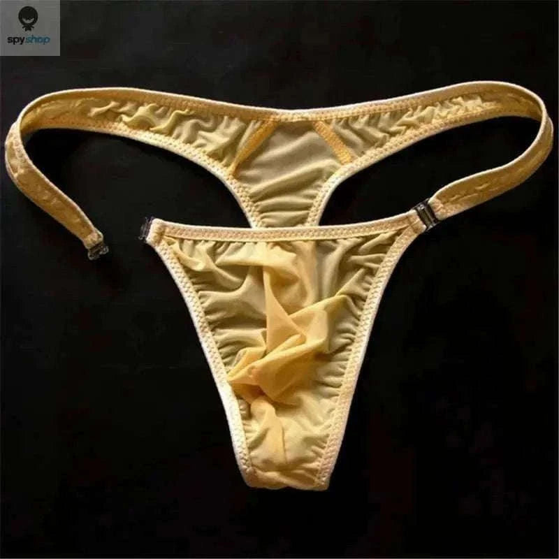 Translucent Nylon Men's Thong with Front Closure-green / XL