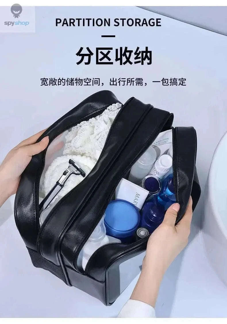 Transparent Dry-Wet PU Makeup Bag with Dual Compartments-Medium pink