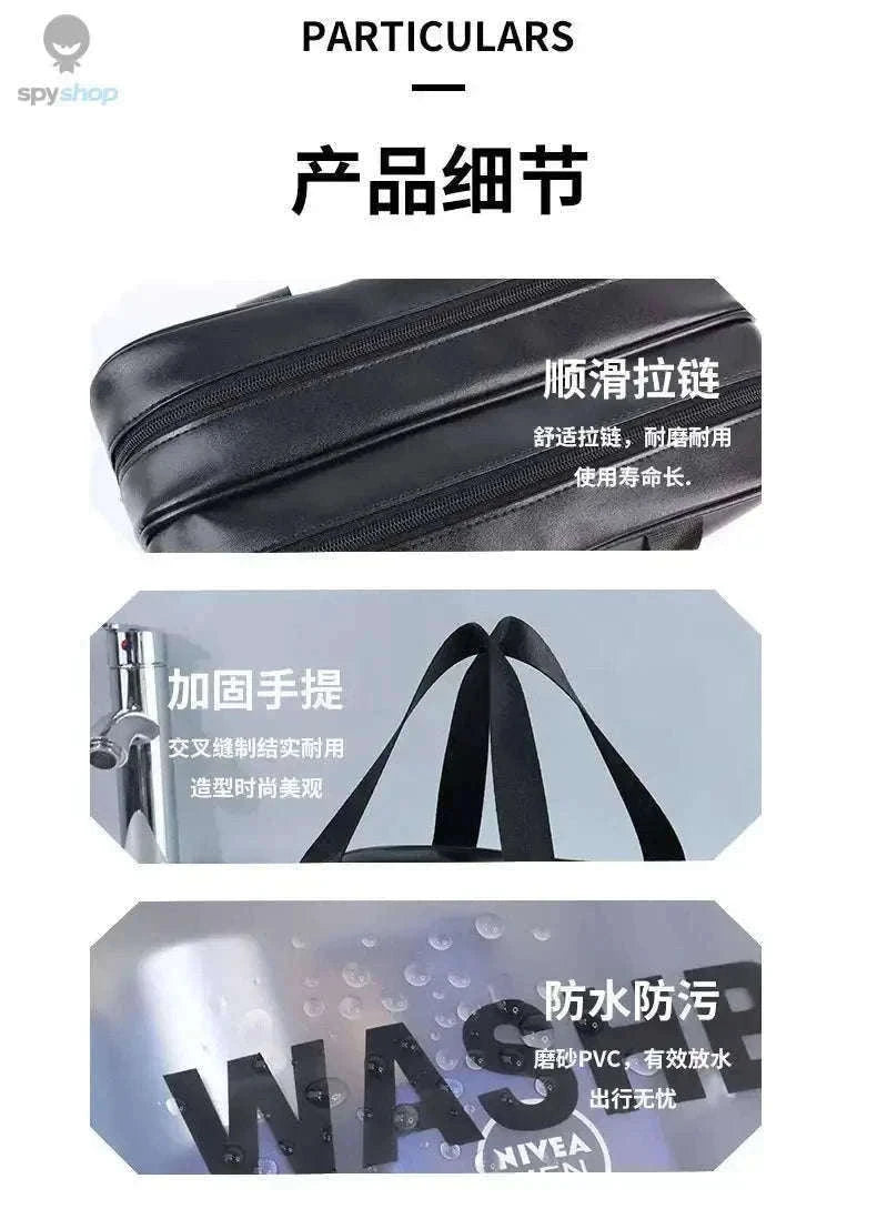 Transparent Dry-Wet PU Makeup Bag with Dual Compartments-Medium pink