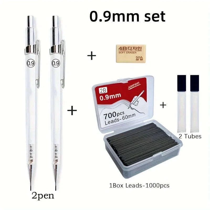 Transparent Mechanical Pencil Set — 0.5/0.7/0.9 mm with 2B Leads-0.9mm set