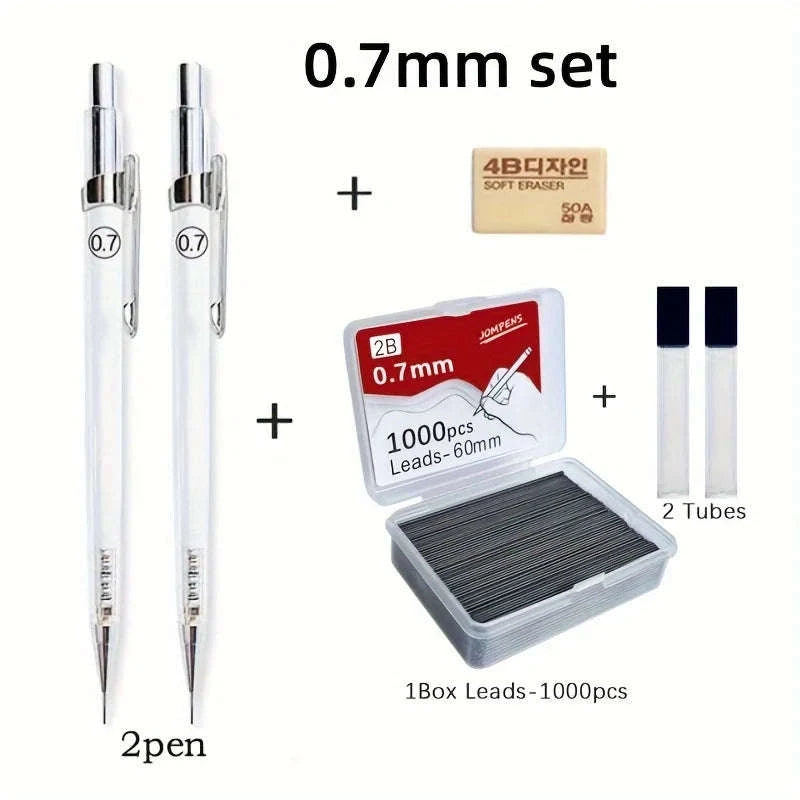 Transparent Mechanical Pencil Set — 0.5/0.7/0.9 mm with 2B Leads-0.9mm set