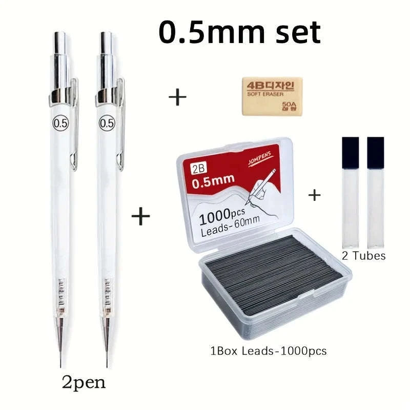 Transparent Mechanical Pencil Set — 0.5/0.7/0.9 mm with 2B Leads-0.9mm set