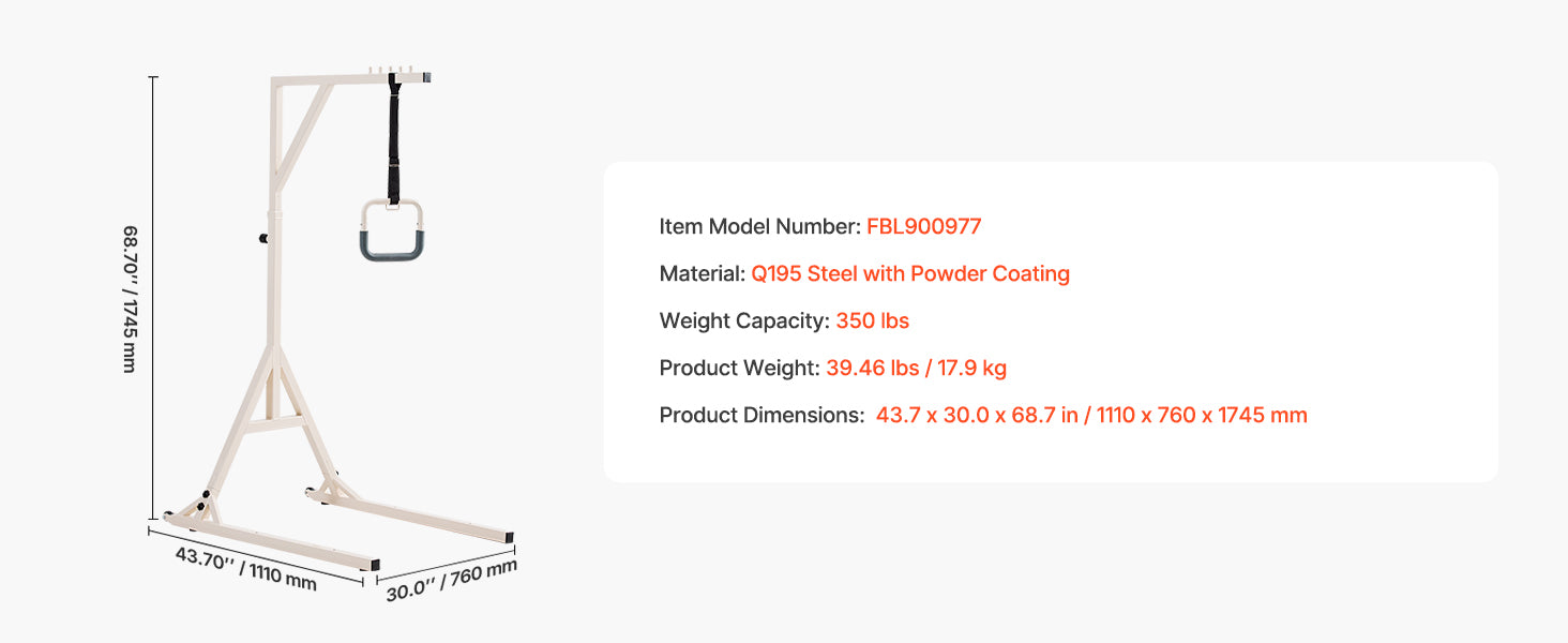 Adjustable Bed Trapeze Bar with Wheels – 350 lb Support Frame