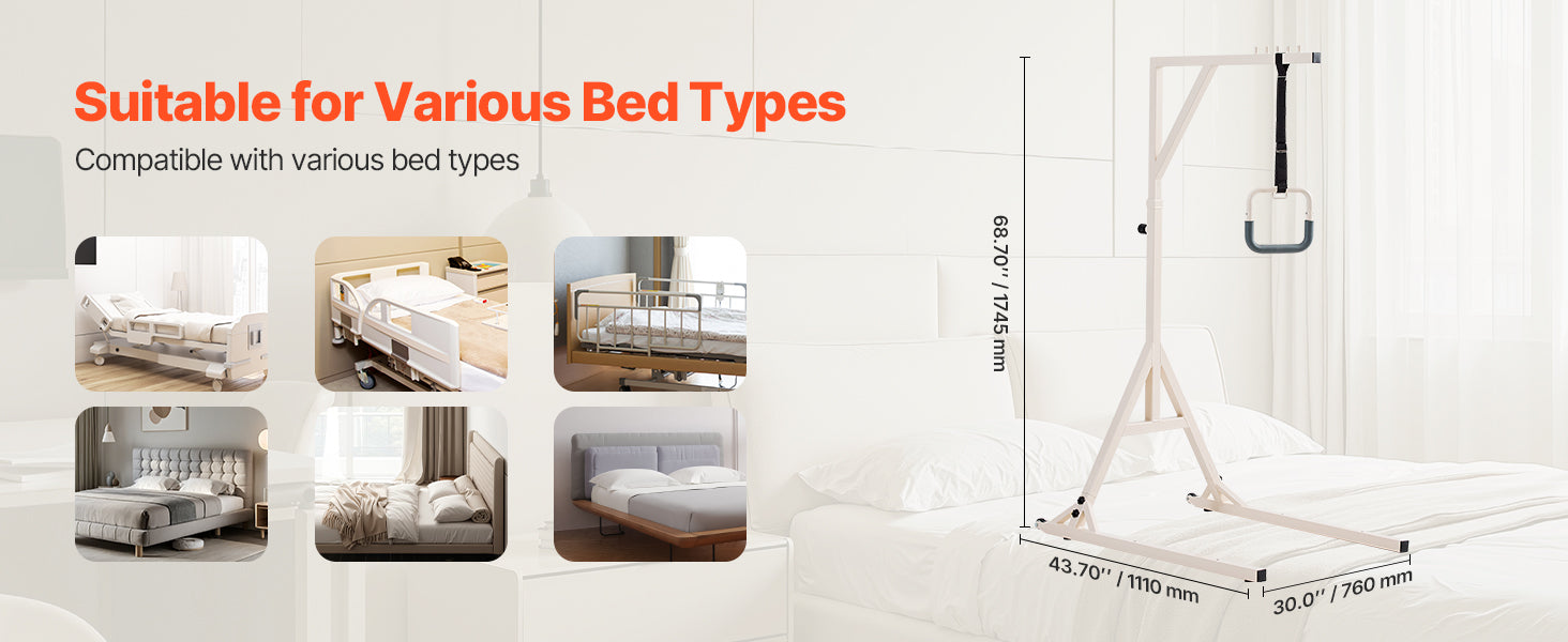 Adjustable Bed Trapeze Bar with Wheels – 350 lb Support Frame