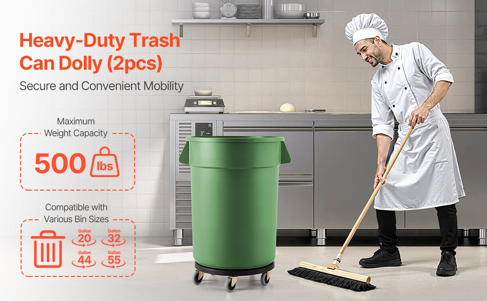 Heavy-Duty Trash Can Dolly with Locking Wheels for 20–55 Gallon Bins