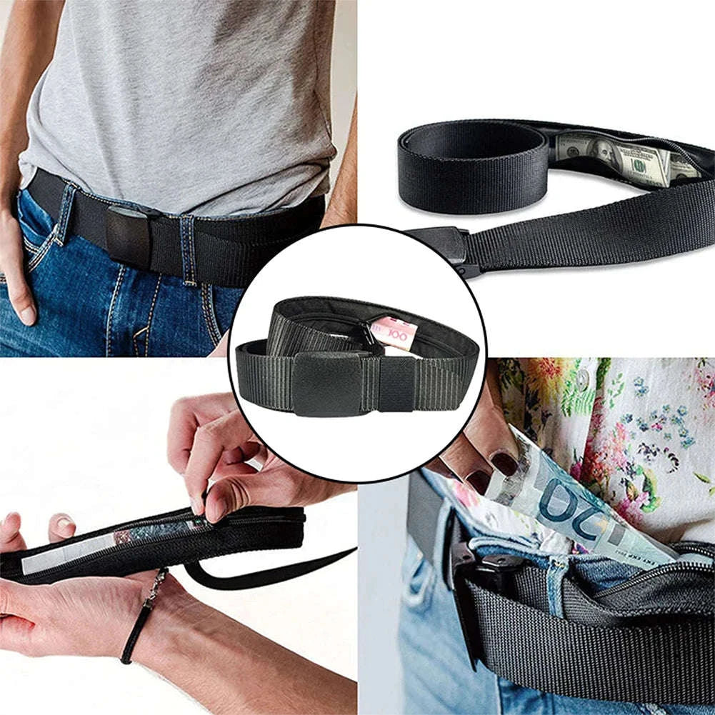 Travel Cash Anti-Theft Belt with Hidden Zipper Pocket-Dark gray