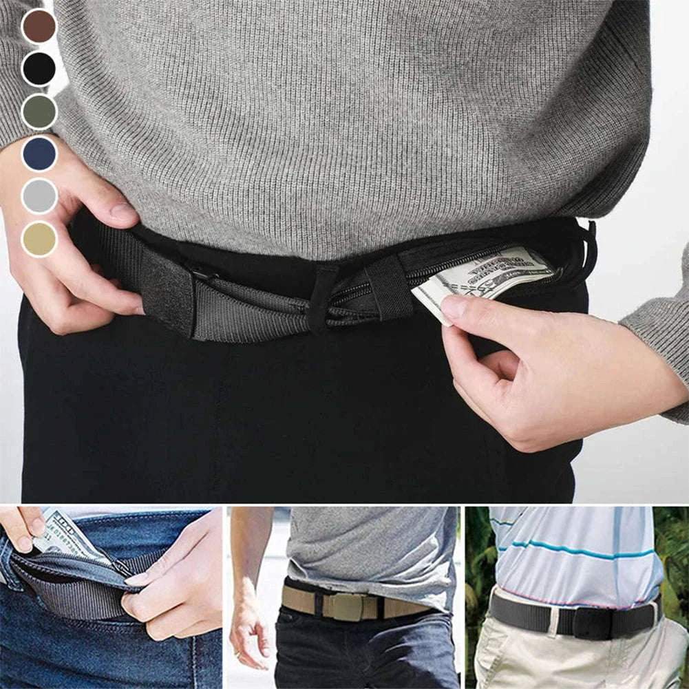 Travel Cash Anti-Theft Belt with Hidden Zipper Pocket-Dark gray