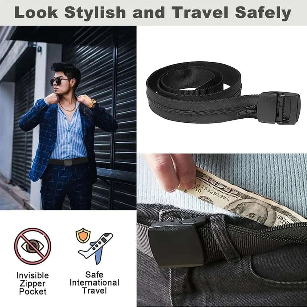 Travel Cash Anti-Theft Belt with Hidden Zipper Pocket-Dark gray