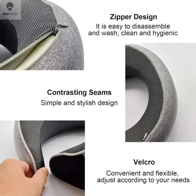Travel Neck Pillow Memory Foam – U‑Shape Comfort and Breathable Support-Light Gray