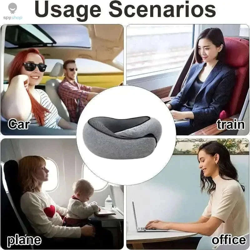 Travel Neck Pillow Memory Foam U-Shape Neck Support-black