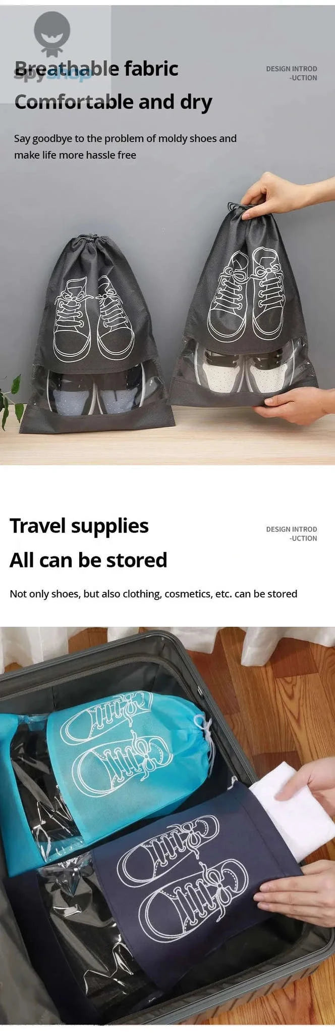 Travel Shoe Storage Bag Set – 5‑Pack Protective, Waterproof Travel Organizers-Grey 5pcs / 43.5x32cm