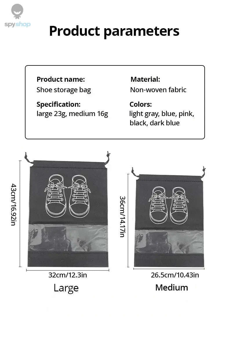 Travel Shoe Storage Bag Set – 5‑Pack Protective, Waterproof Travel Organizers-Grey 5pcs / 43.5x32cm