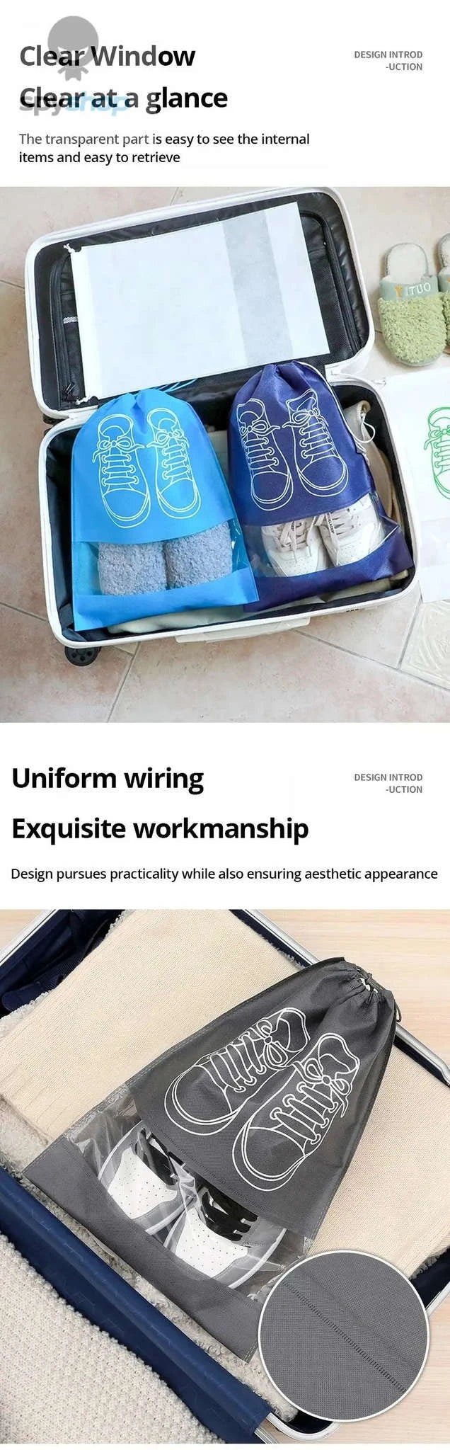 Travel Shoe Storage Bag Set – 5‑Pack Protective, Waterproof Travel Organizers-Grey 5pcs / 43.5x32cm