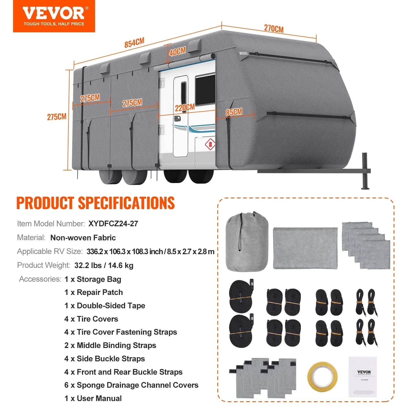 Travel Trailer Cover with Storage Bag and Repair Patches-18-20ft / United States