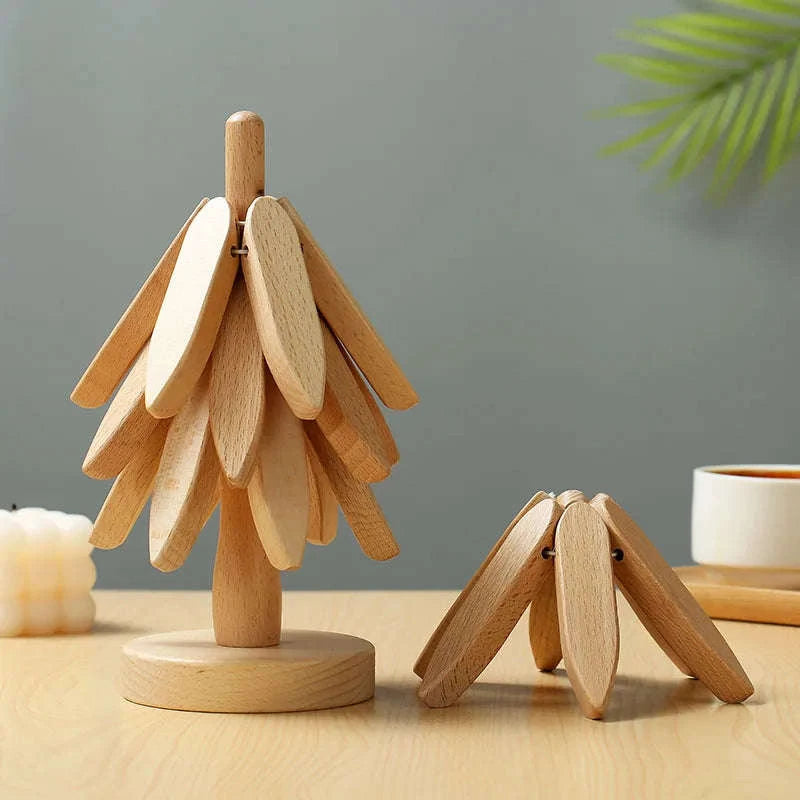 Tree-Shaped Wooden Trivet Set-B / L