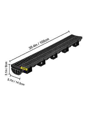 SucceBuy Drainage Trench Driveway Channel Drain With Plastic Grate 3-5 Pack HDPE Floor Drain Trench Drain Grate For Garden