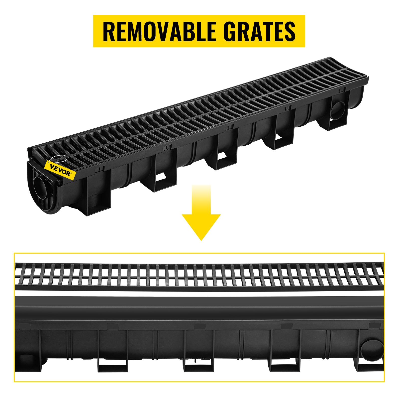 SucceBuy Drainage Trench Driveway Channel Drain With Plastic Grate 3-5 Pack HDPE Floor Drain Trench Drain Grate For Garden