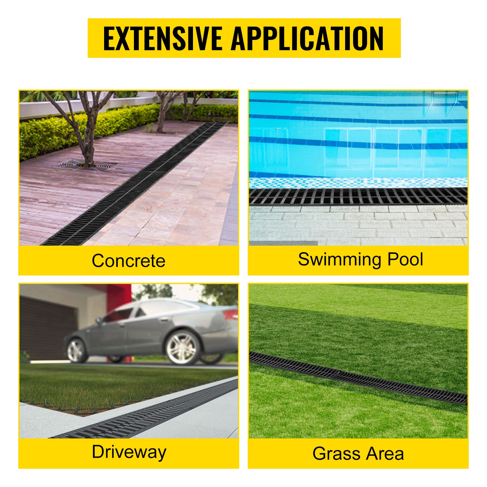 SucceBuy Drainage Trench Driveway Channel Drain With Plastic Grate 3-5 Pack HDPE Floor Drain Trench Drain Grate For Garden