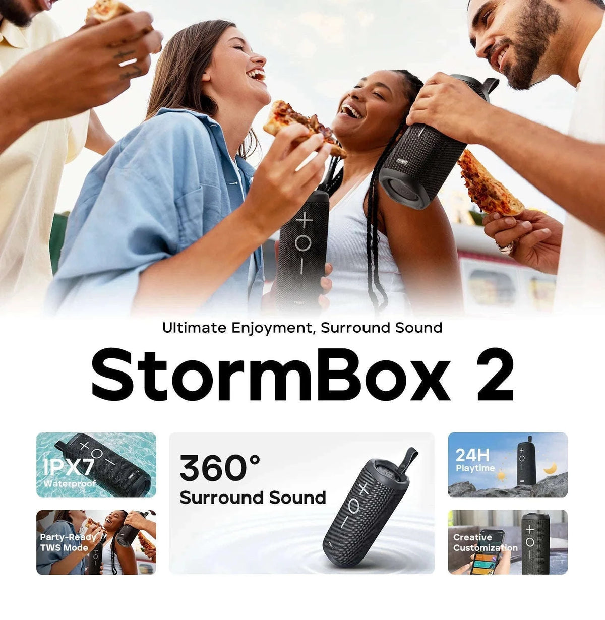 Tribit StormBox 2 Portable Bluetooth Speaker 34W Waterproof 24H Playtime-