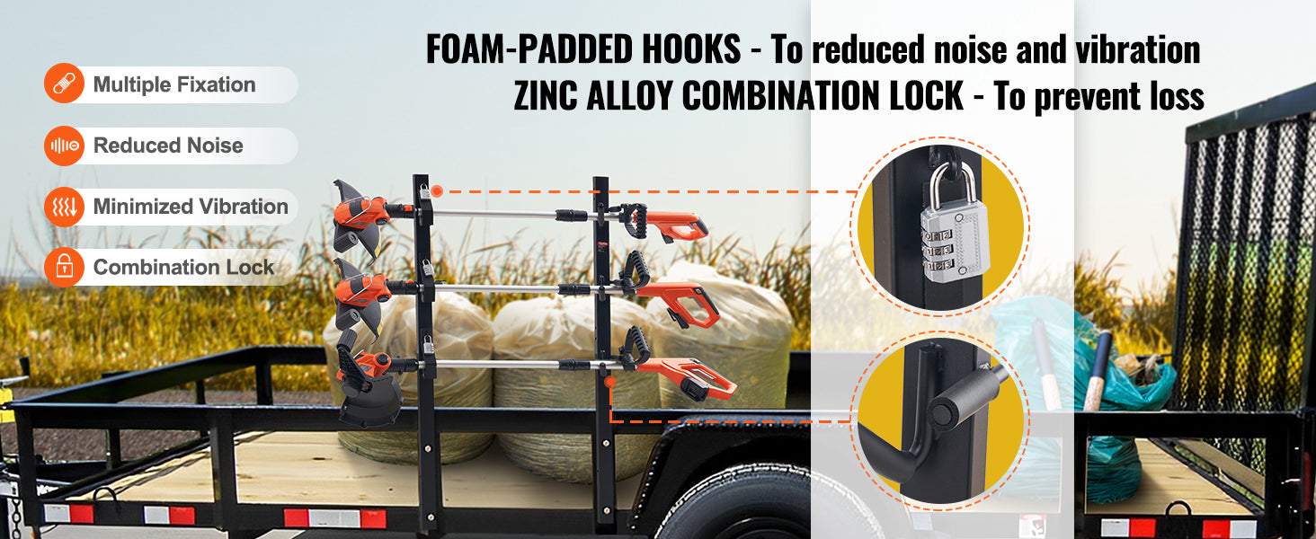 Locking Trimmer Rack for Trailer or Pickup – 2/3 Place Steel Carrier