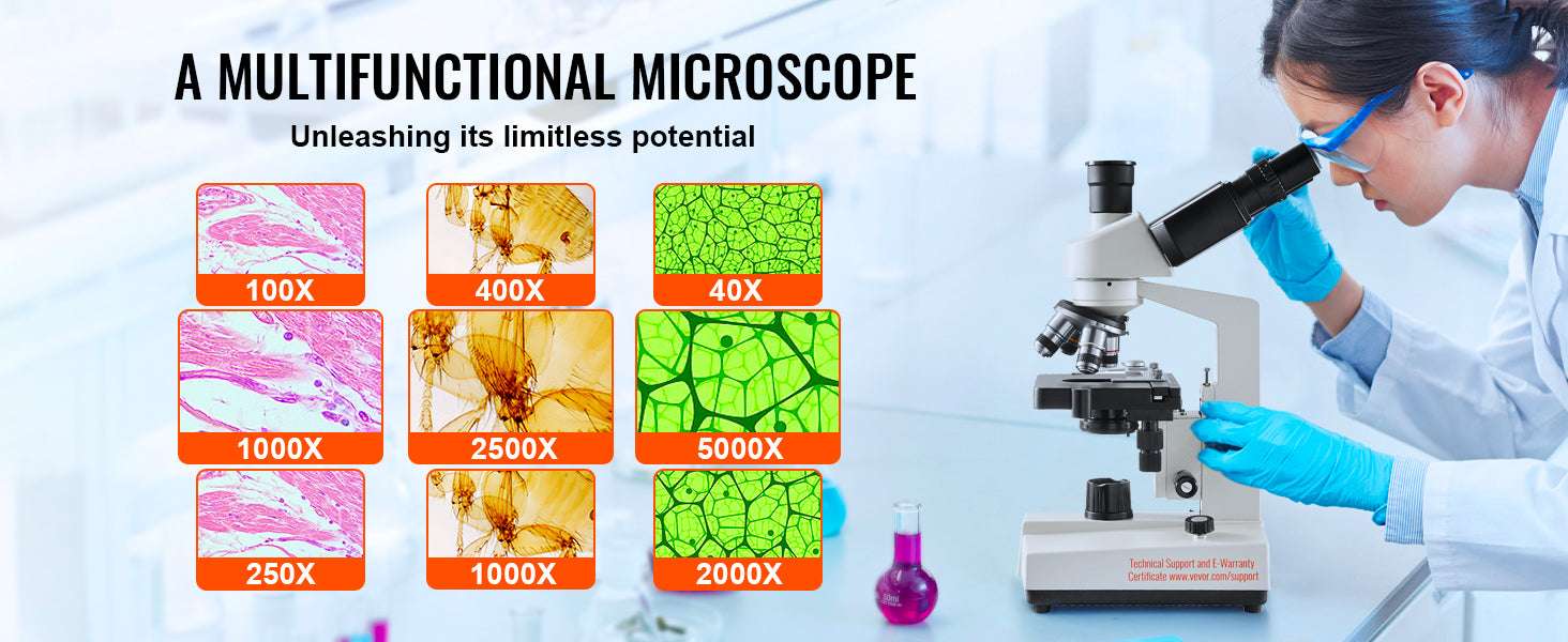Trinocular Compound Microscope 40X–5000X with LED & PC Interface-Trinocular / 40X-5000X / United States