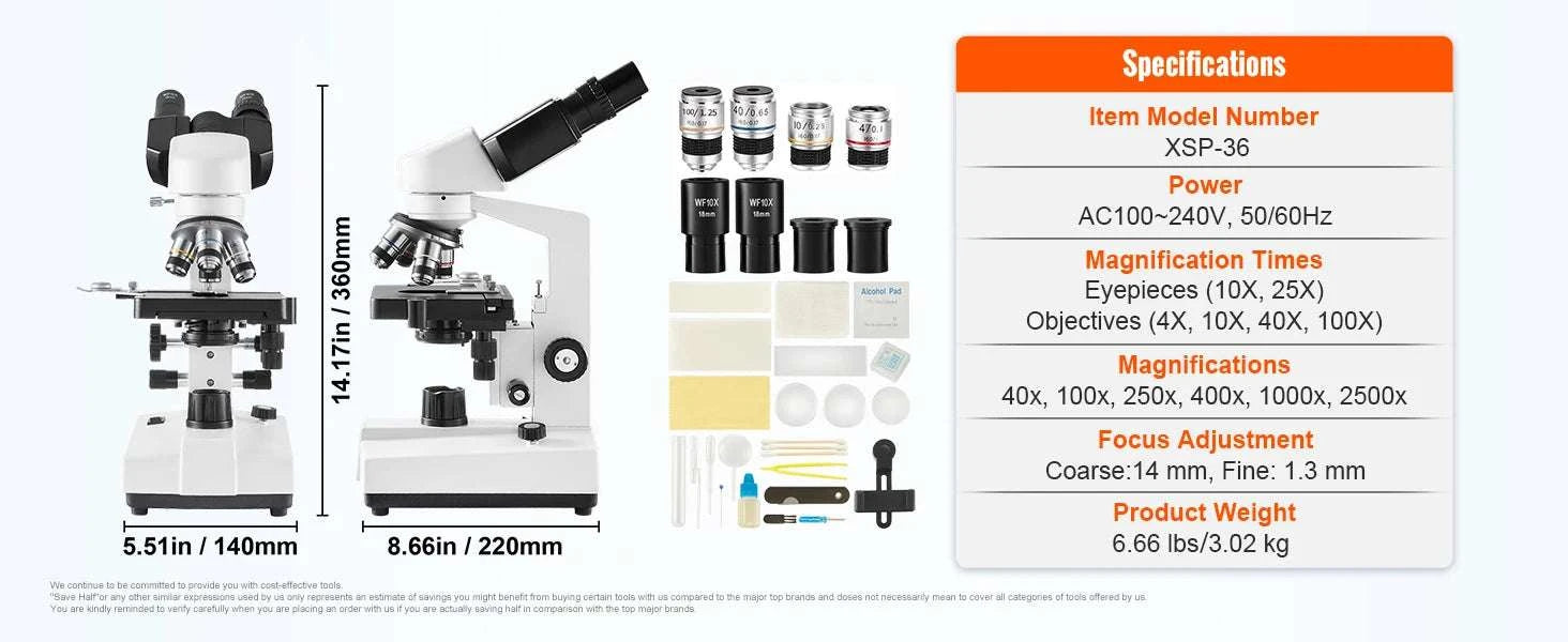 Trinocular Compound Microscope 40X–5000X with LED & PC Interface-Trinocular / 40X-5000X / United States