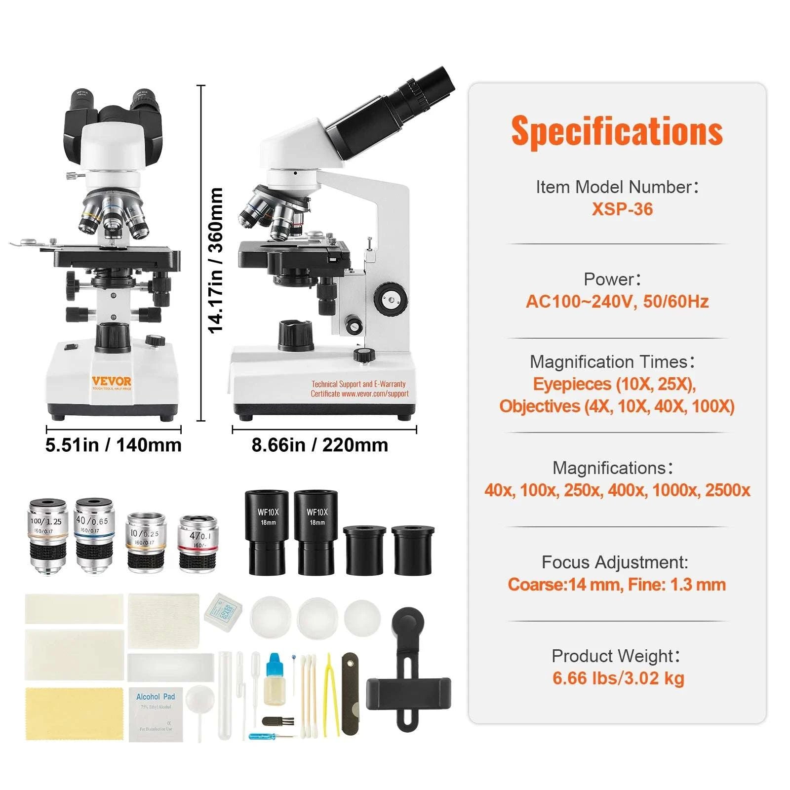 Trinocular Compound Microscope 40X–5000X with LED & PC Interface-Trinocular / 40X-5000X / United States