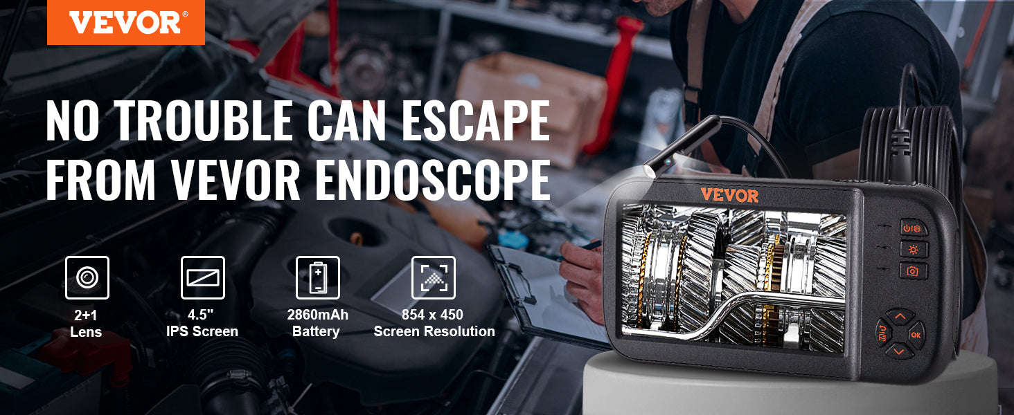 Triple Lens Borescope Camera 1080P with 4.5" Screen & 16.4ft Cable-france
