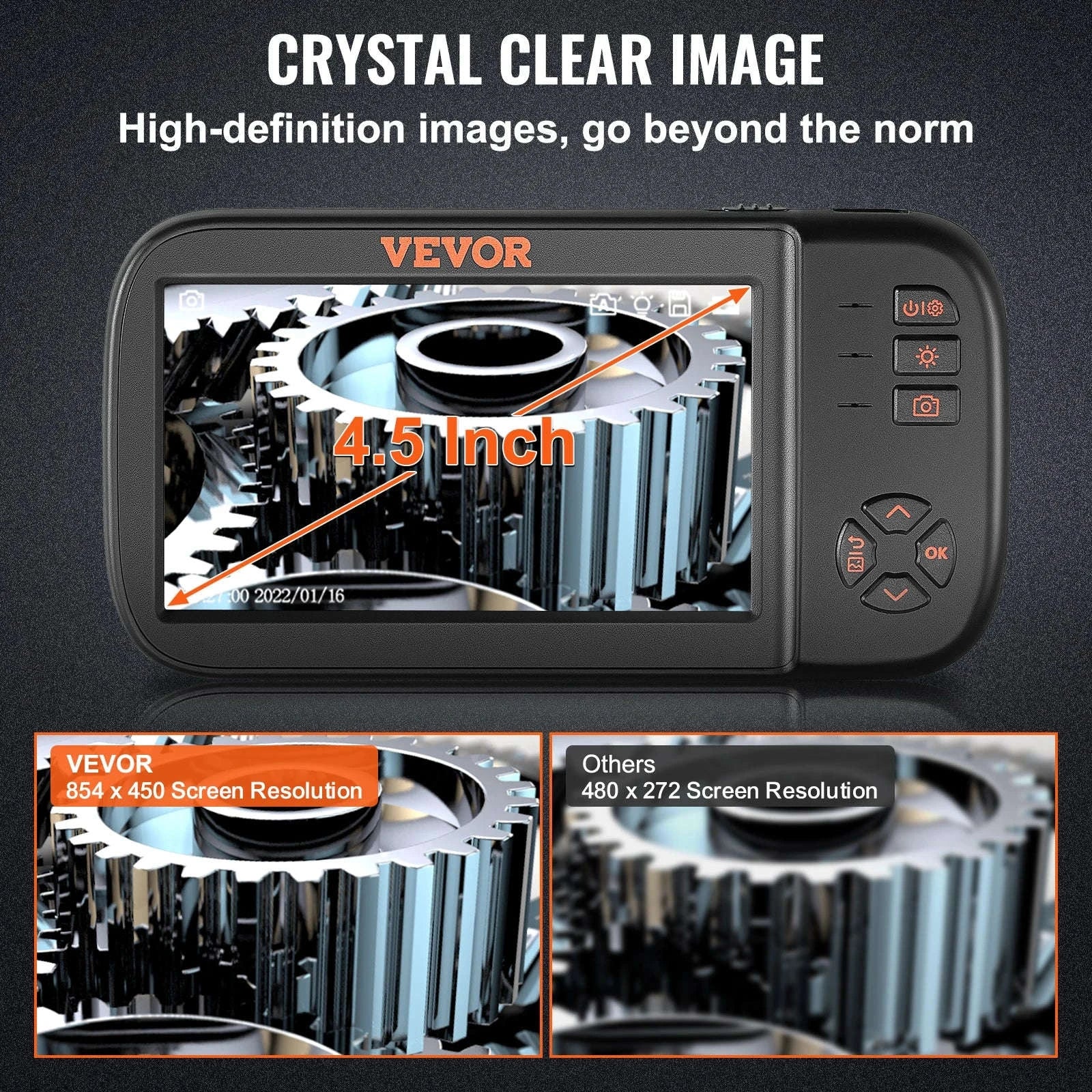 Triple Lens Borescope Camera 1080P with 4.5" Screen & 16.4ft Cable-france