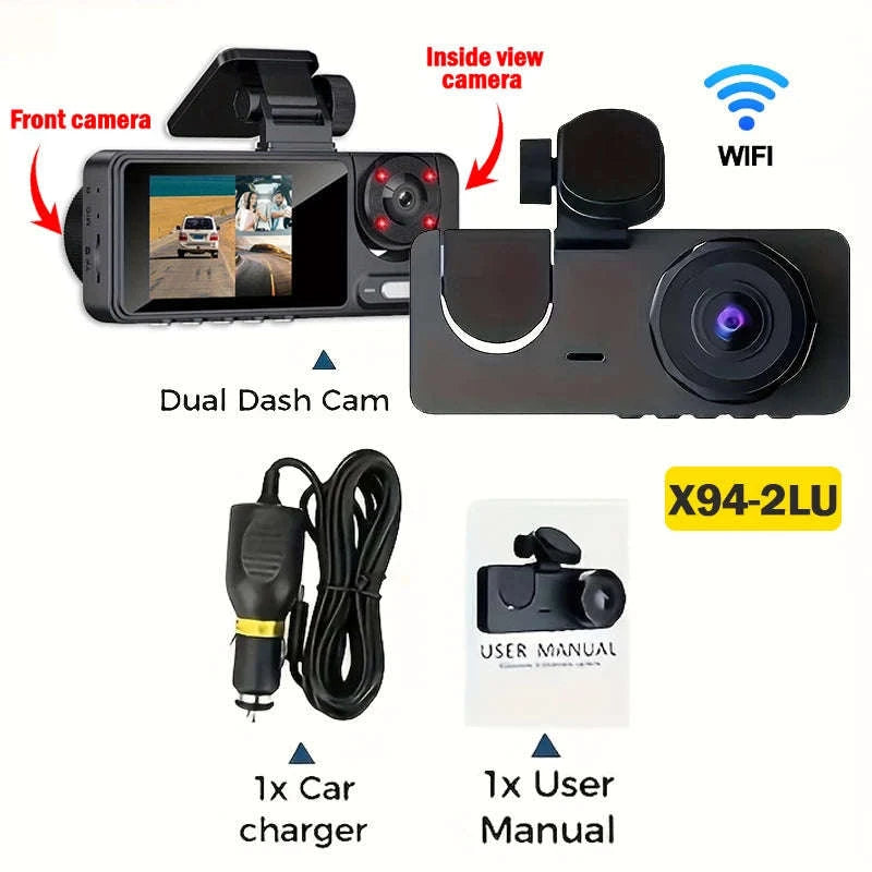 Triple Lens Dashcam WiFi 3‑Channel 1080P HD Recorder-X94-WIFI-3CAM / 64G