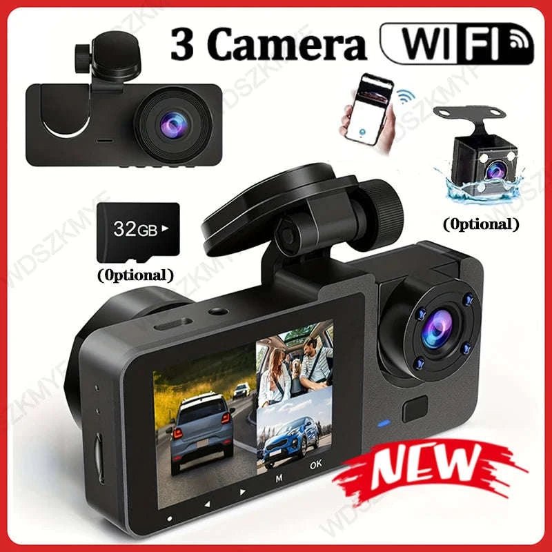 Triple Lens Dashcam WiFi 3‑Channel 1080P HD Recorder-X94-WIFI-3CAM / 64G