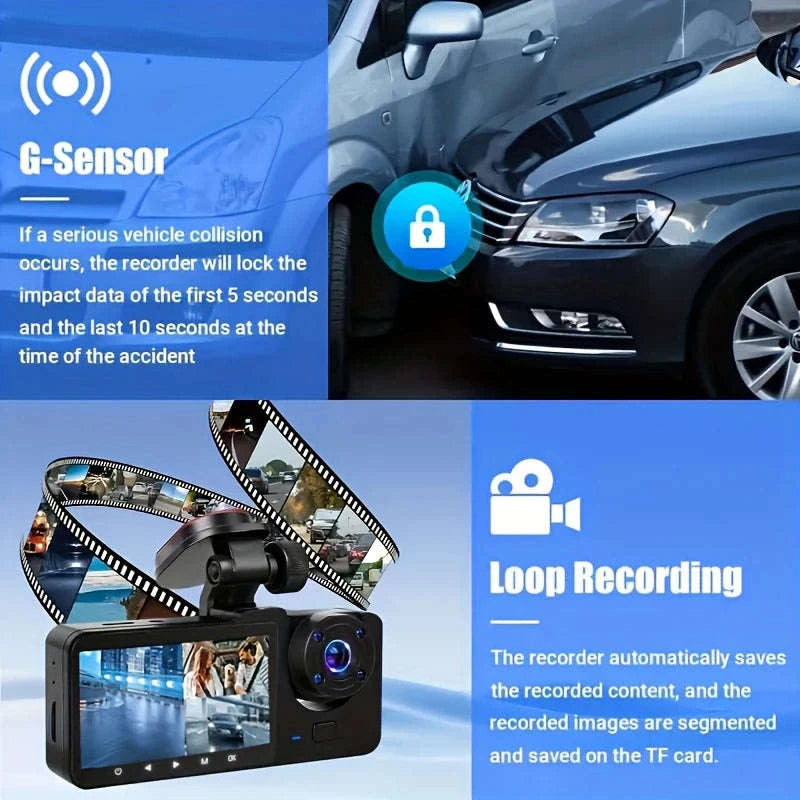 Triple Lens Dashcam WiFi 3‑Channel 1080P HD Recorder-X94-WIFI-3CAM / 64G