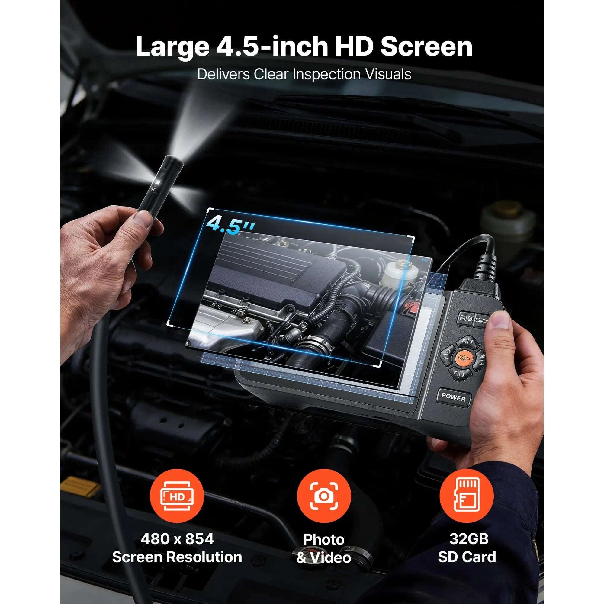 Triple Lens Endoscope Camera with 4.5" HD IPS Screen-United States