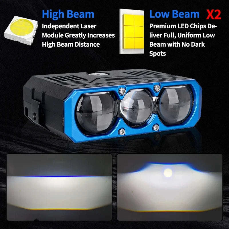 Triple Lens LED Spotlight Headlight for Car Motorcycle SUV ATV-6000K Cold White