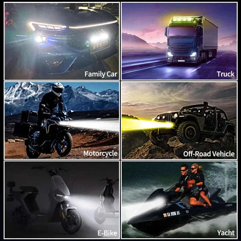Triple Lens LED Spotlight Headlight for Car Motorcycle SUV ATV-6000K Cold White