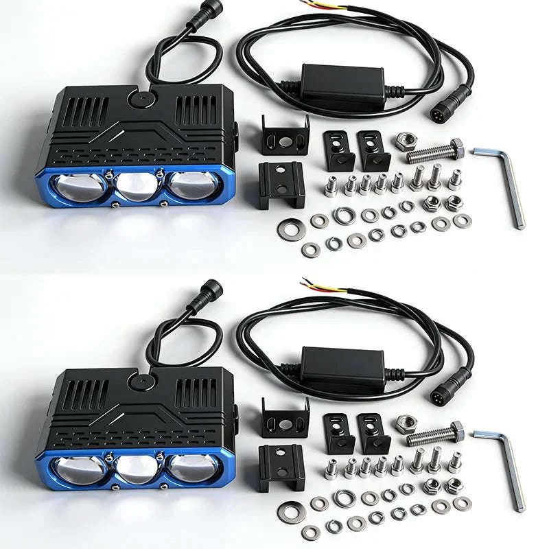 Triple Lens LED Spotlight Headlight for Car Motorcycle SUV ATV-6000K Cold White