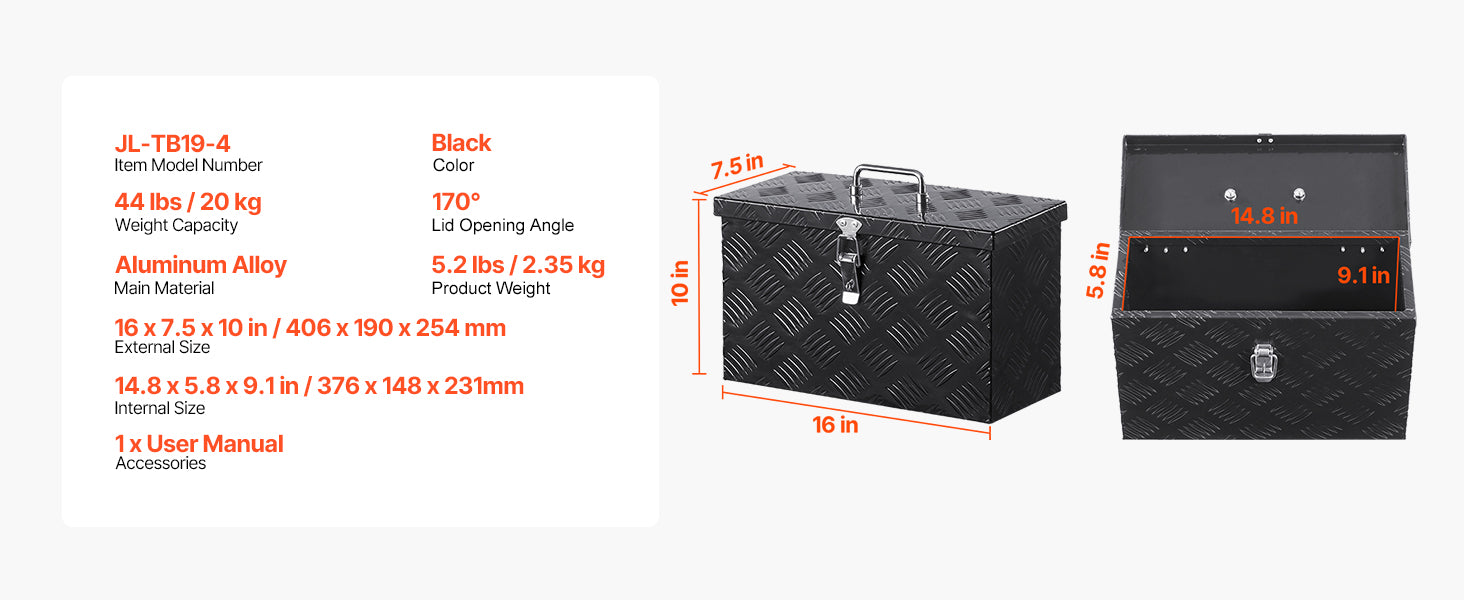 Heavy Duty Aluminum Truck Bed Tool Box with Lockable Storage