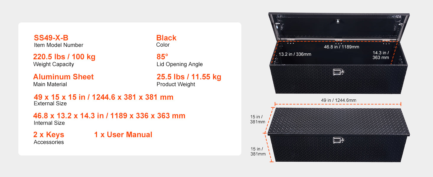 Heavy Duty Aluminum Truck Bed Tool Box with Lockable Storage