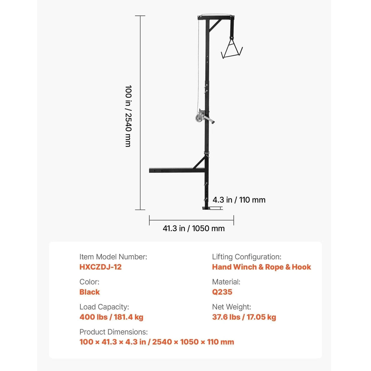 Truck Hitch Game Hoist with Winch & Adjustable Height 400–600 lbs-600lbs / spain