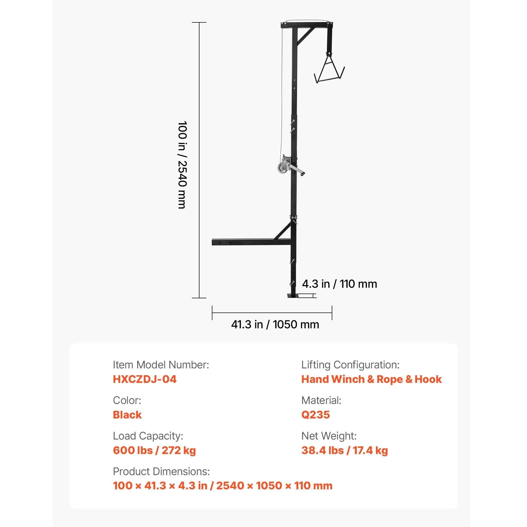 Truck Hitch Game Hoist with Winch & Adjustable Height 400–600 lbs-600lbs / spain